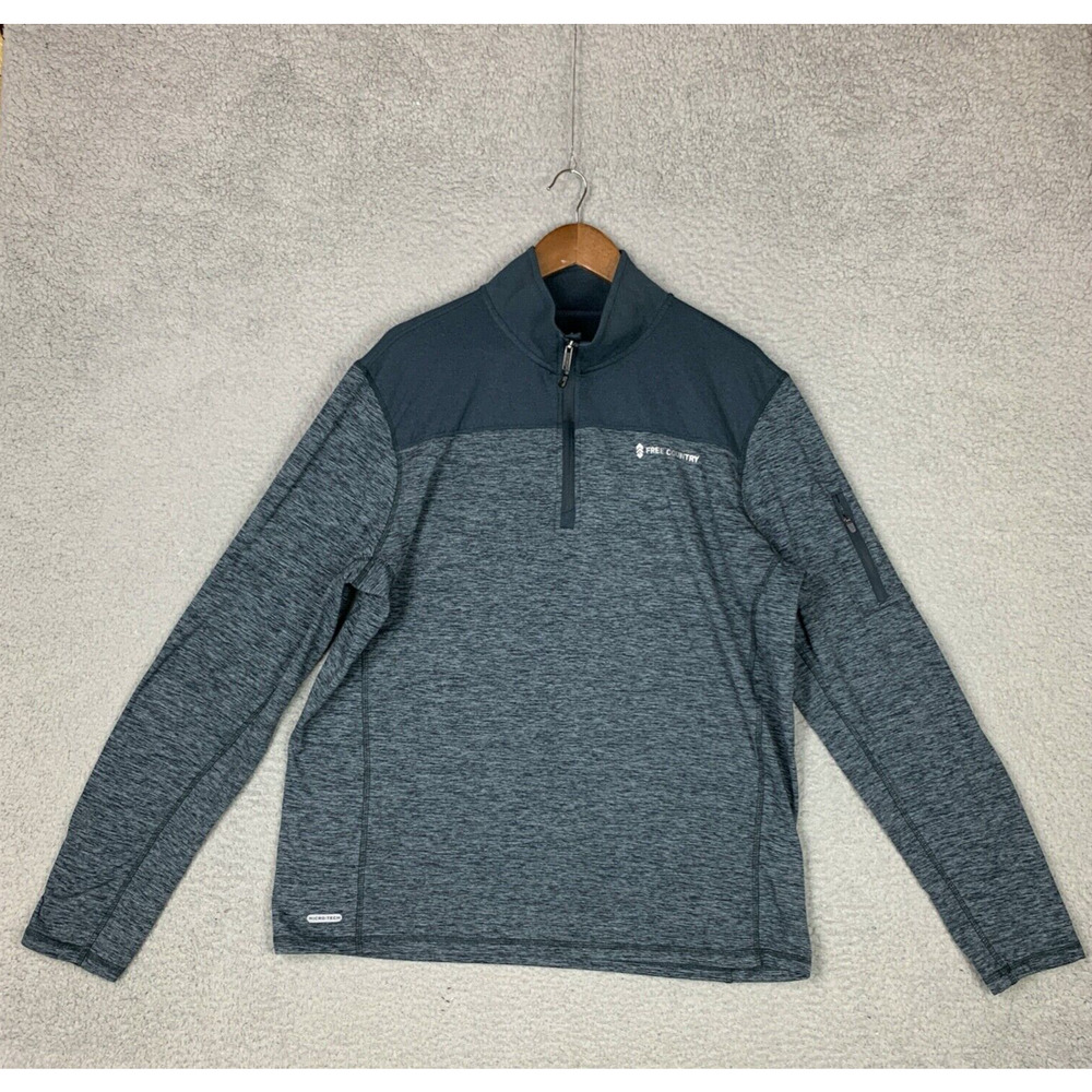 Free Country Sweater Mens Large Blue Gray 1/4 Zip Pullover Athleisure Activewear